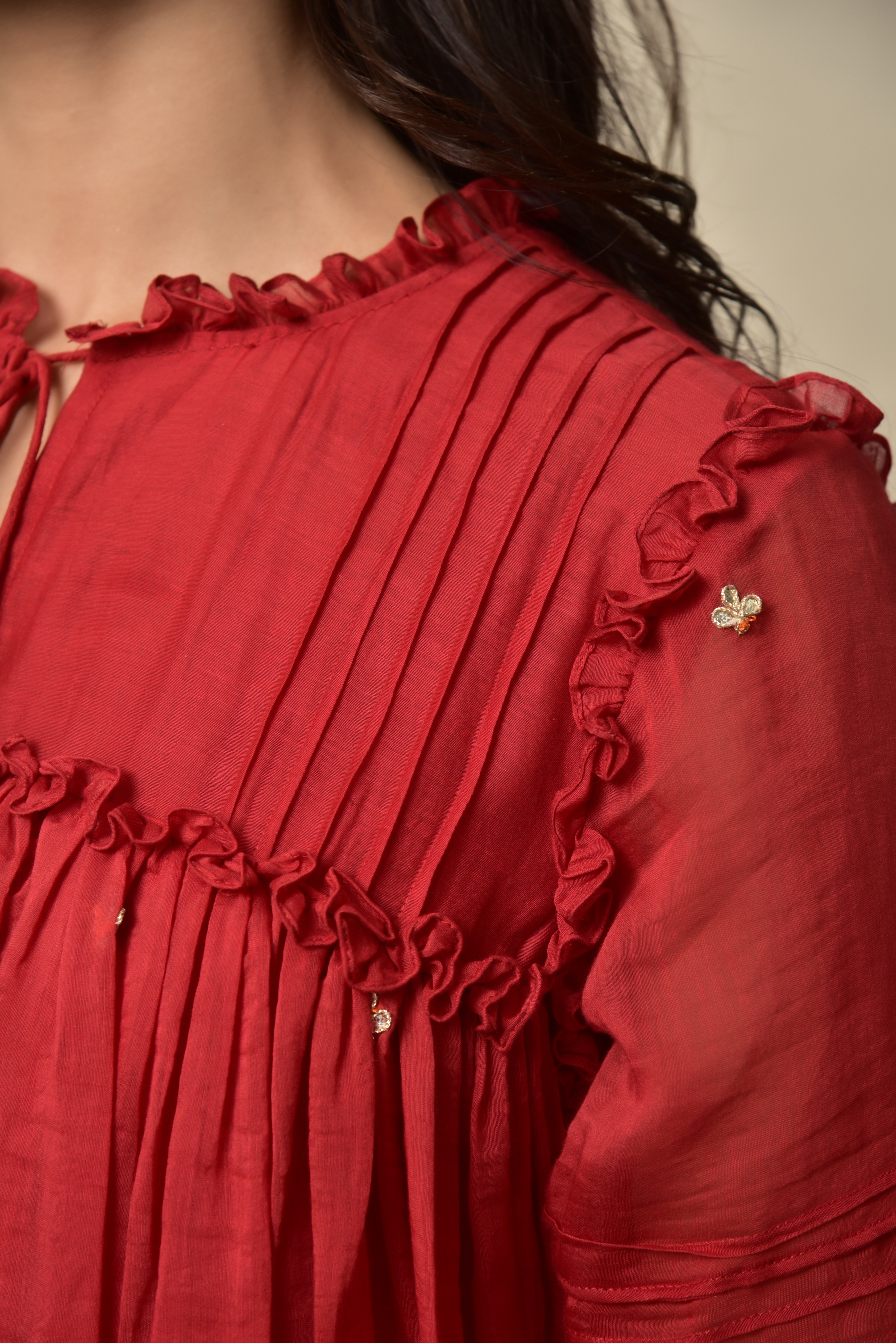 Red Chanderi Short Dress With Gota Patti Work