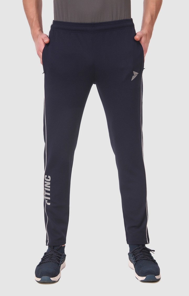 Fitinc | Men's Navy Blue Polyester Solid Trackpant