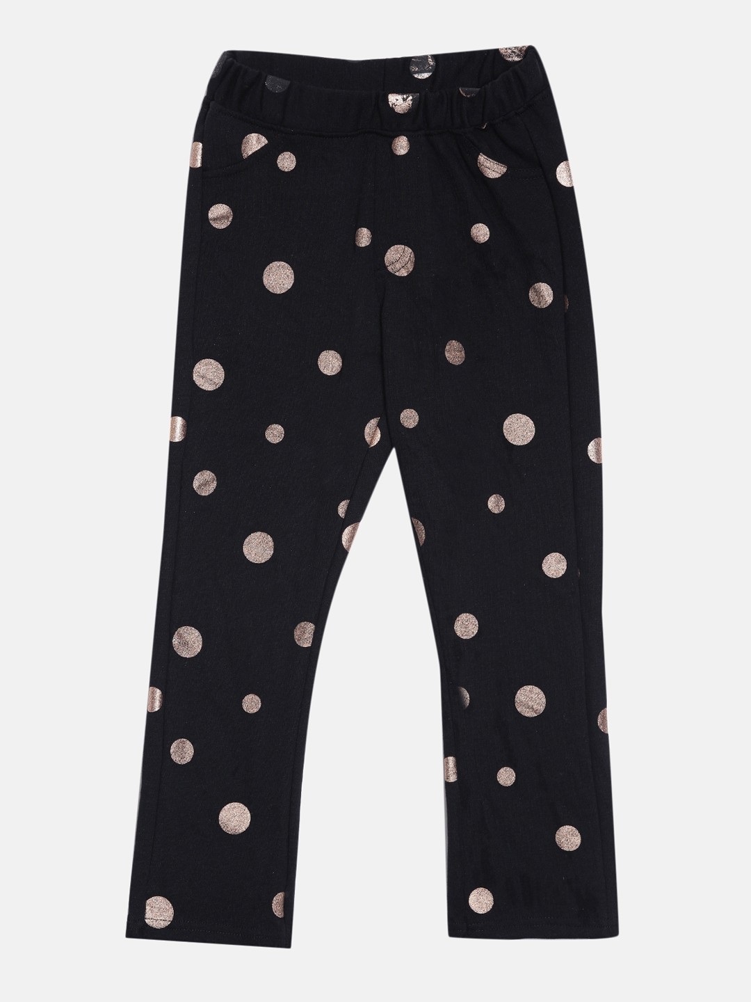 Kryptic | Kryptic Cotton Girls Black Polka Dots Printed Pure Cotton Track Pants