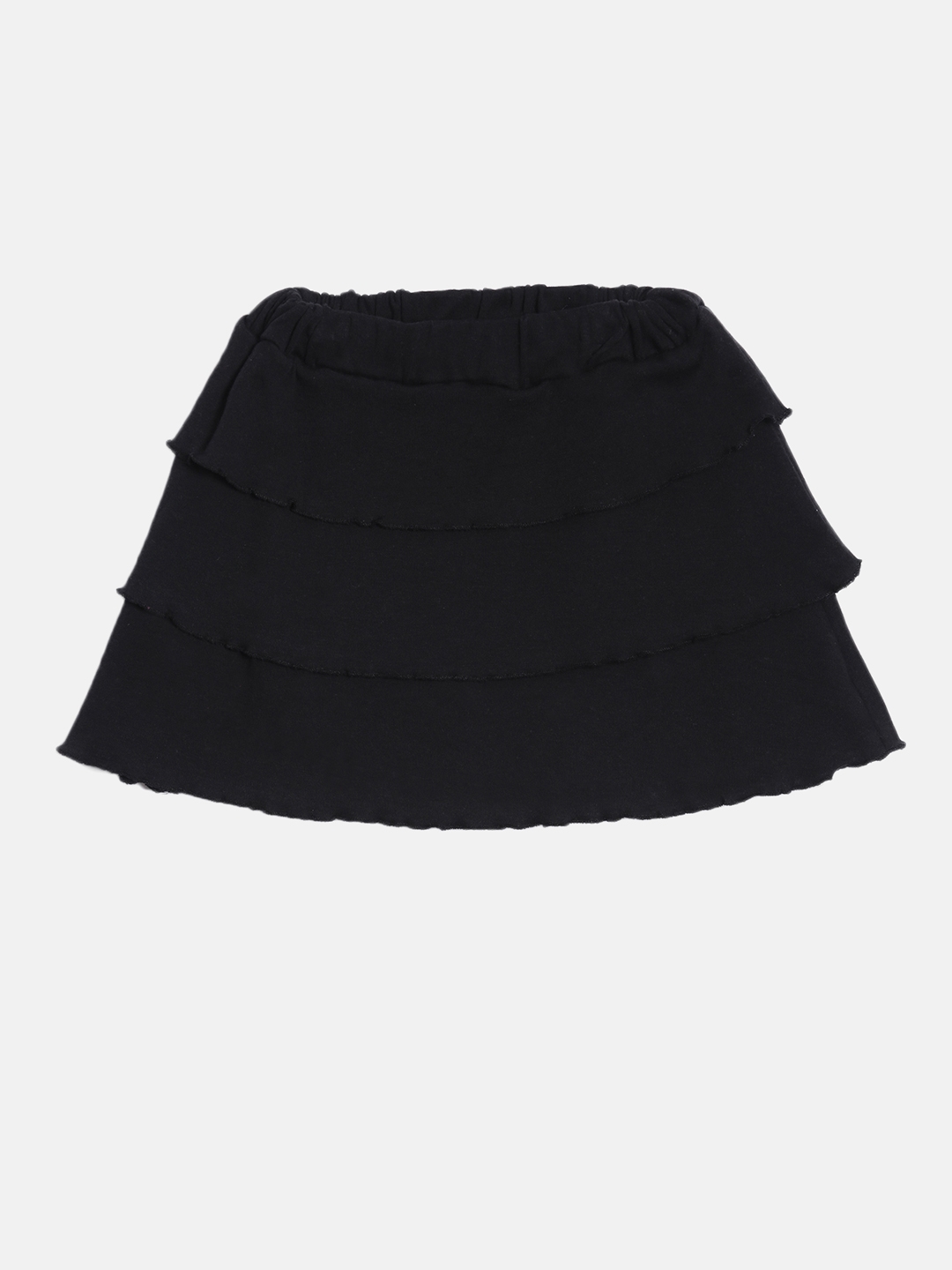 Kryptic | Kryptic Girls Cotton Black Solid Tiered knee-Length Skirt