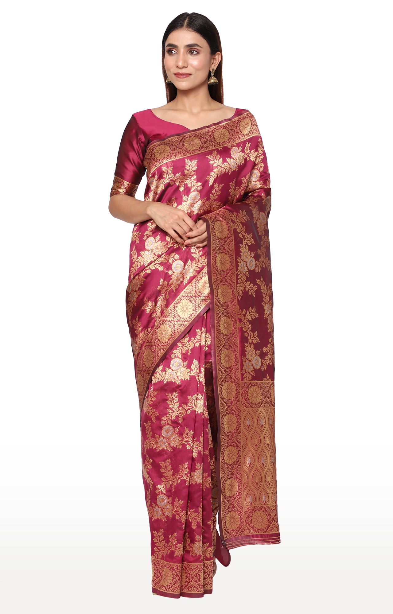 Glemora | Glemora Puple Fancy Ethnic Wear Silk Blend Banarasi Traditional Saree