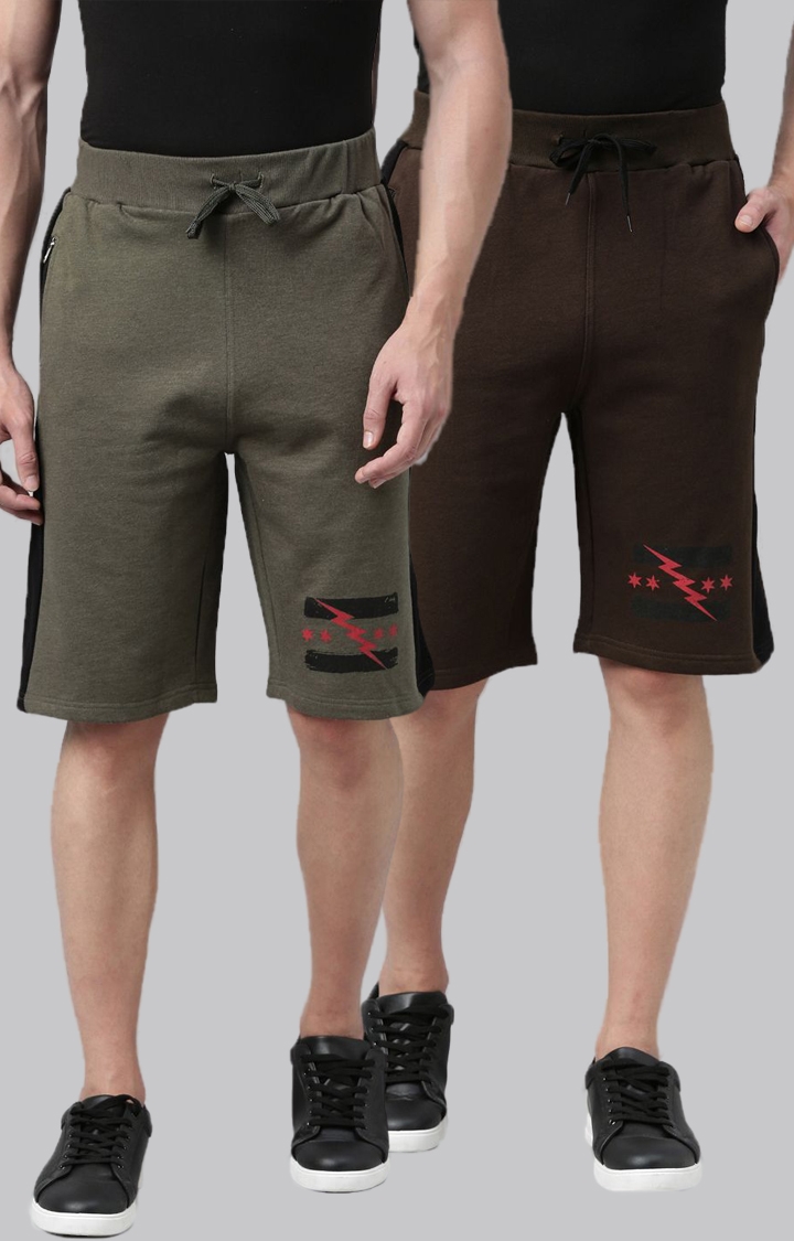 Kryptic | Kryptic Mens 100% Cotton Graphic Printed Shorts (Pack of 2)