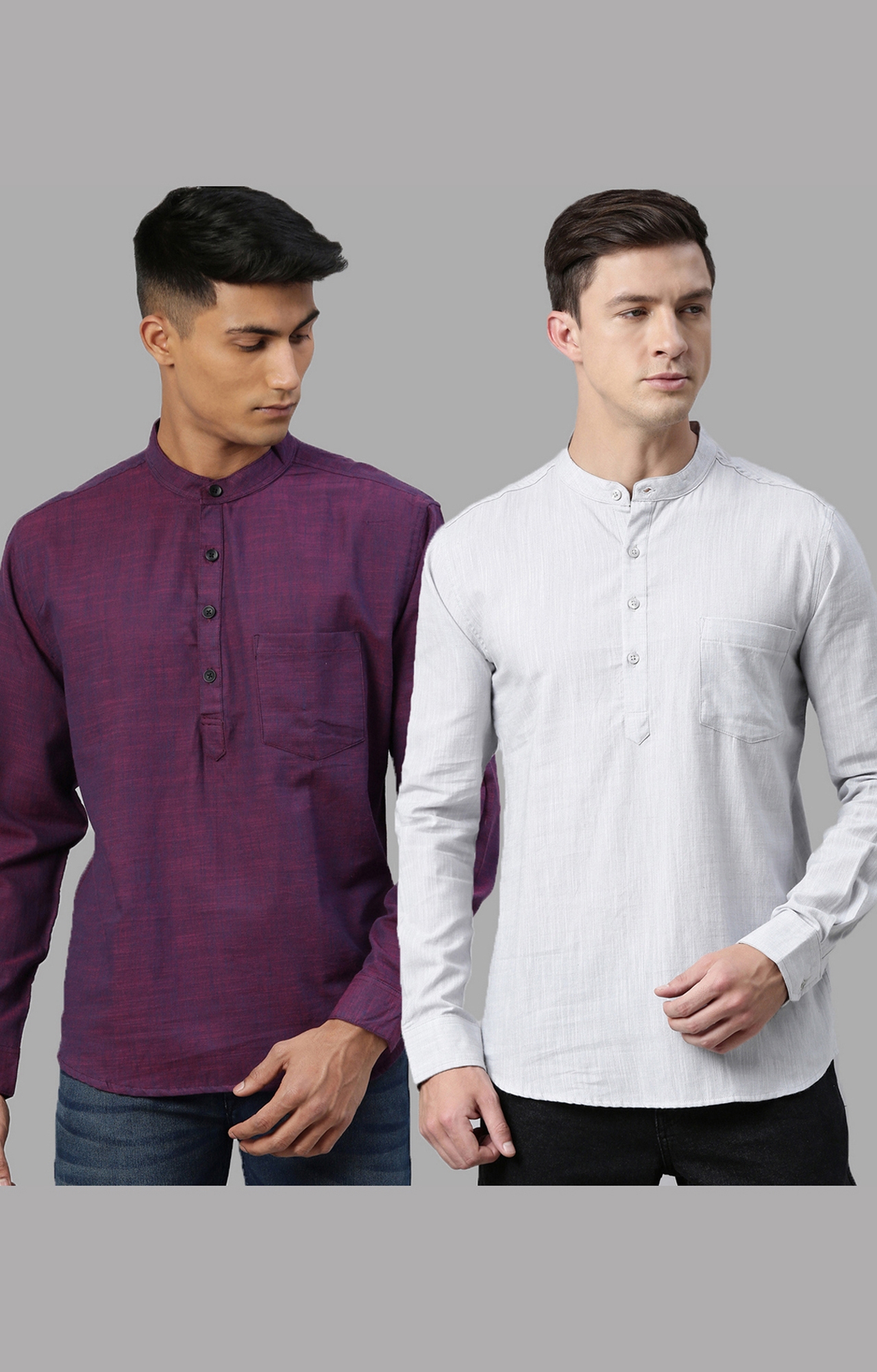 Kryptic | Purple and White Solid Kurtas - Pack of 2