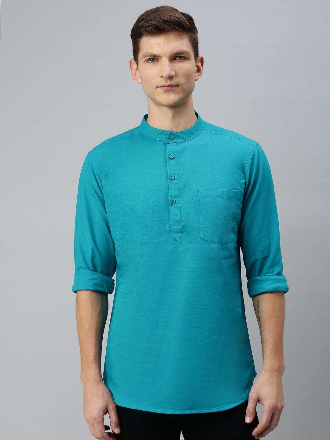 Kryptic | Kryptic Mens 100% Cotton solid short kurta with full sleeves