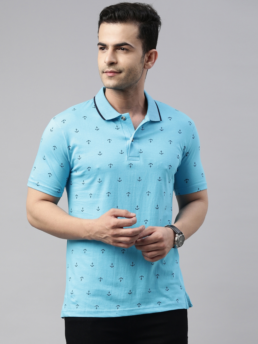 Kryptic | Kryptic  Men Blue Printed Polo Collar Pockets T-shirt