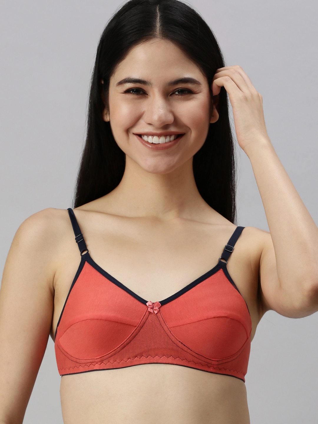 Kryptic womens Pack of 2 Baby pink & Coral 100% cotton solid   Non- padded bra 
