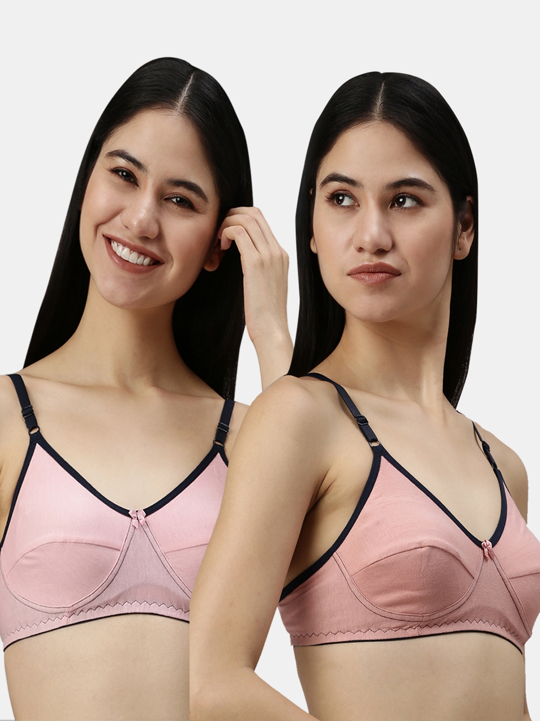 Kryptic | Kryptic womens Pack of 2 Baby pink & Dusty pink 100% cotton solid   Non- padded bra 