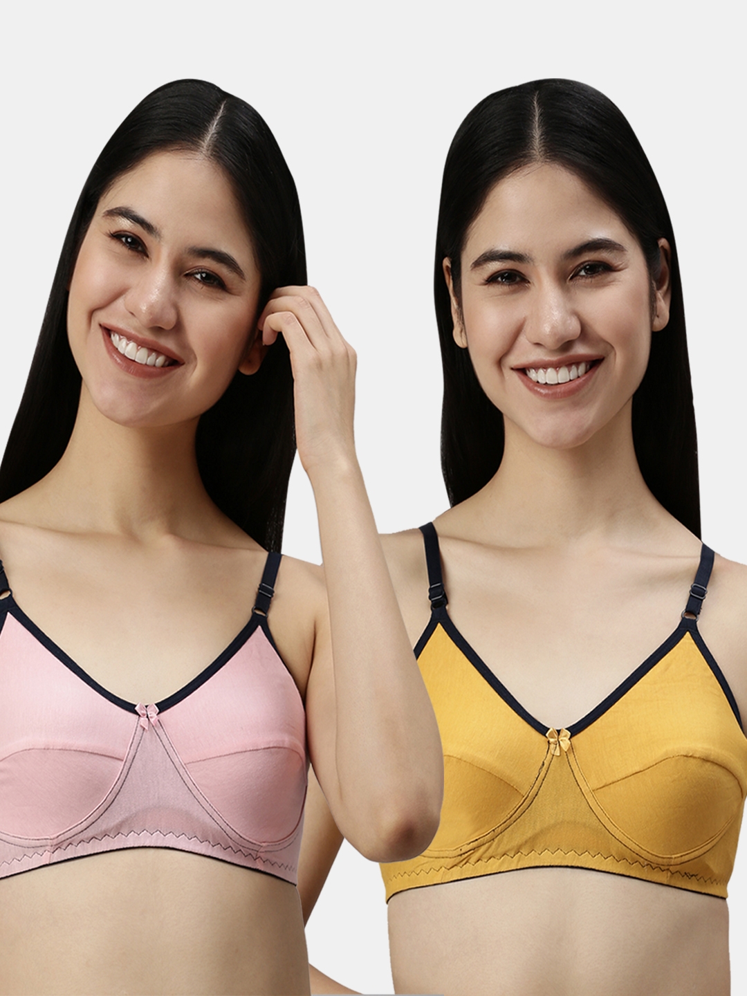 Kryptic | Kryptic womens Pack of 2 Baby pink & Mustard 100% cotton solid   Non- padded bra 