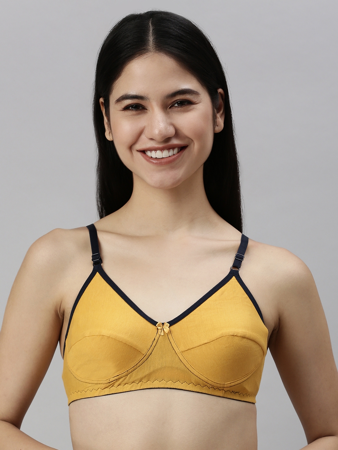 Kryptic womens Pack of 2 Baby pink & Mustard 100% cotton solid   Non- padded bra 