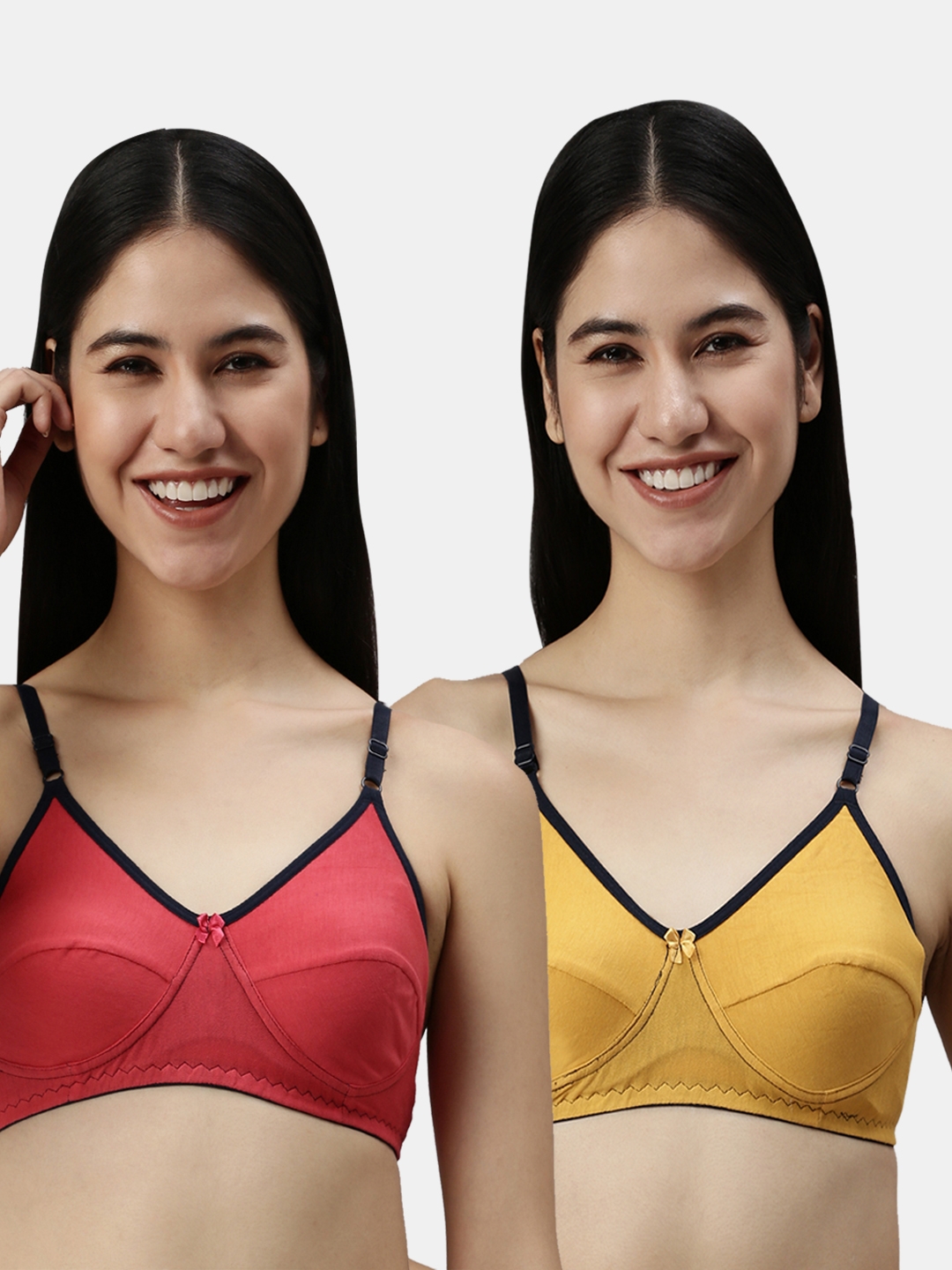 Kryptic | Kryptic womens Pack of 2 Fushcia  pink & Mustard 100% cotton solid   Non- padded bra 