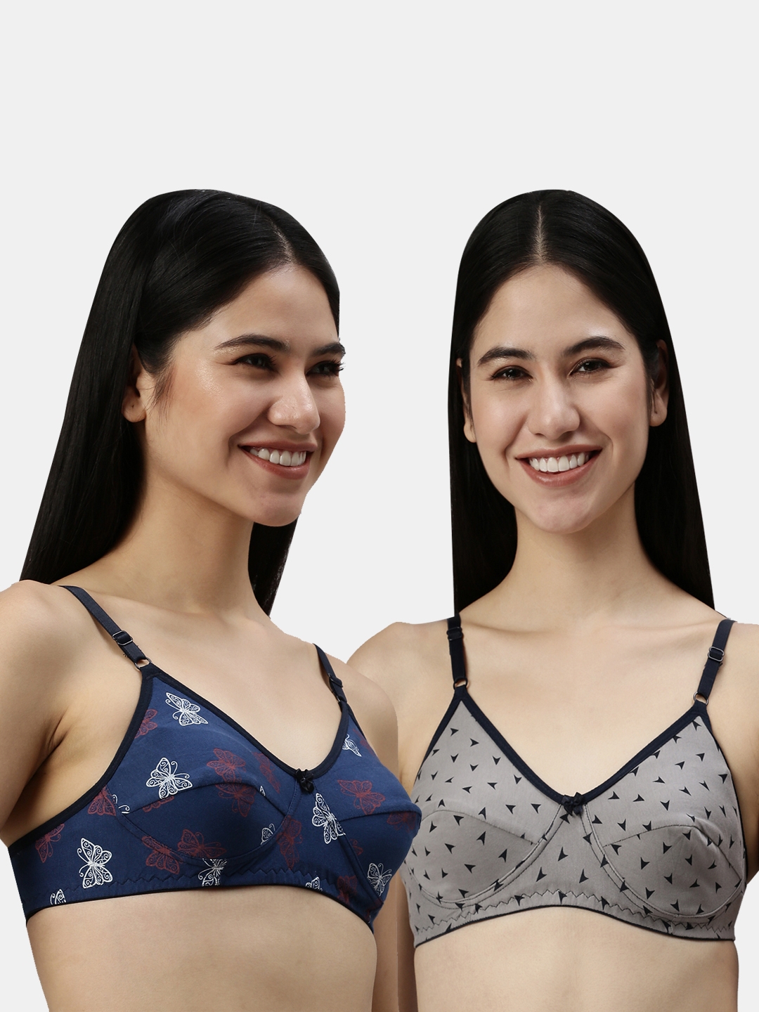 Kryptic | Kryptic womens Pack of 2 Aqua & Orange 100% cotton Printed   Non- padded bra 