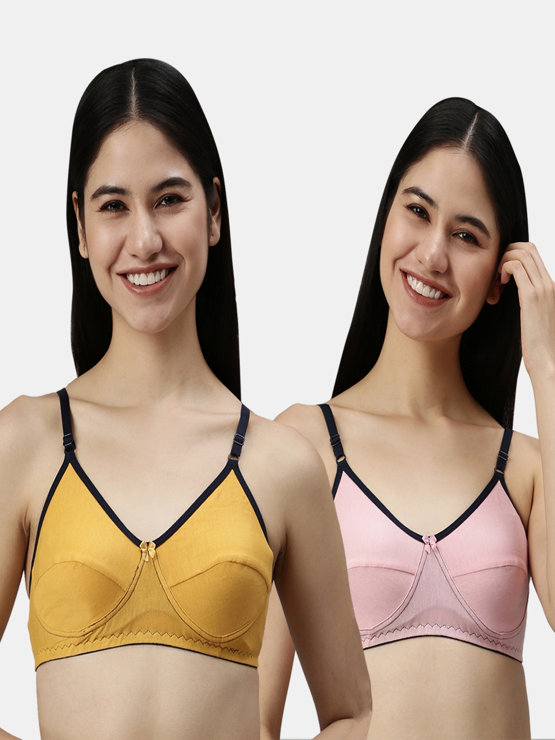 Kryptic | Kryptic womens Pack of 2 Fushcia  pink & Mustard 100% cotton solid   Non- padded bra 