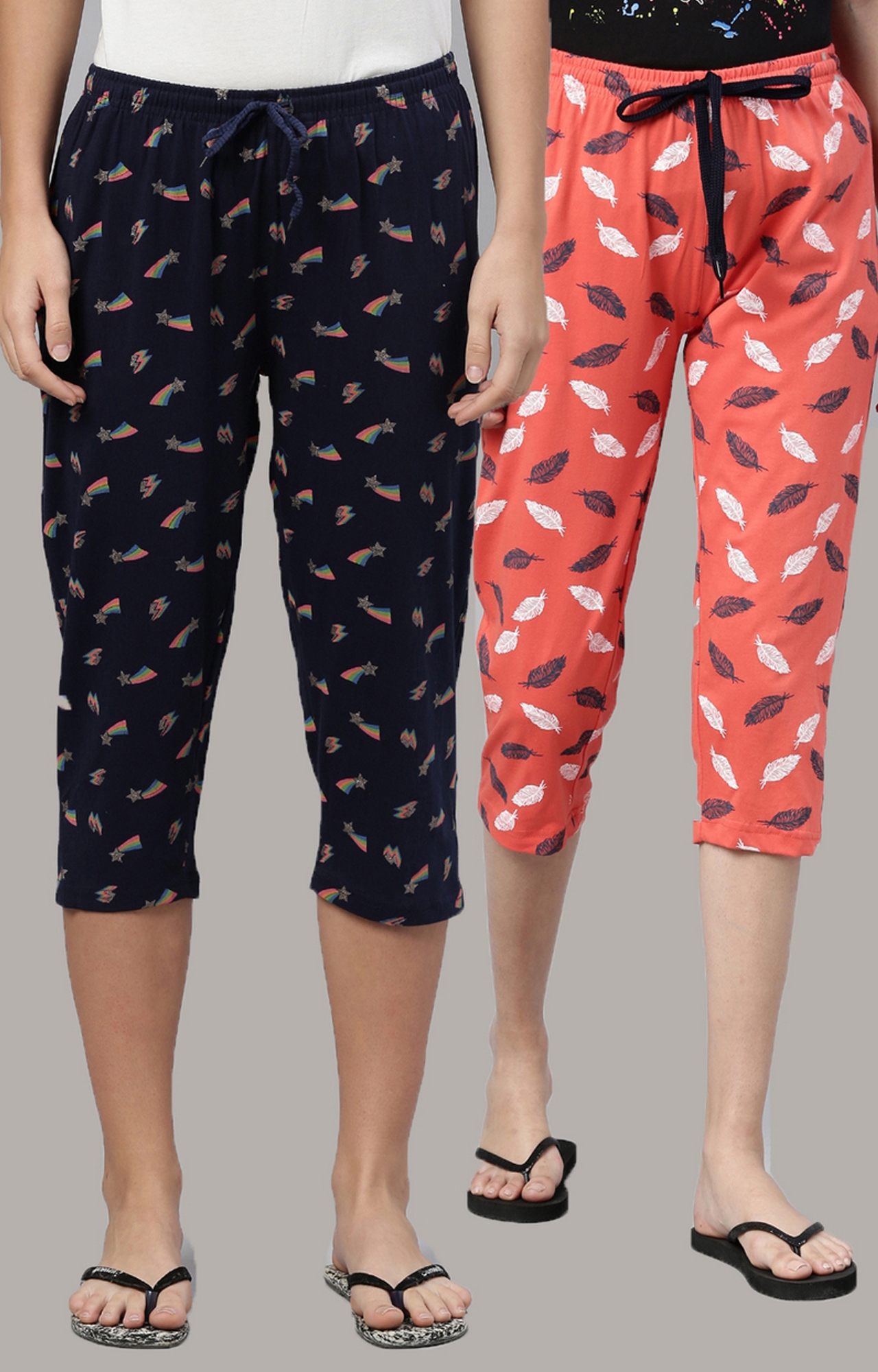 Kryptic Women's 100% Cotton Printed Capris (Pack of 2)