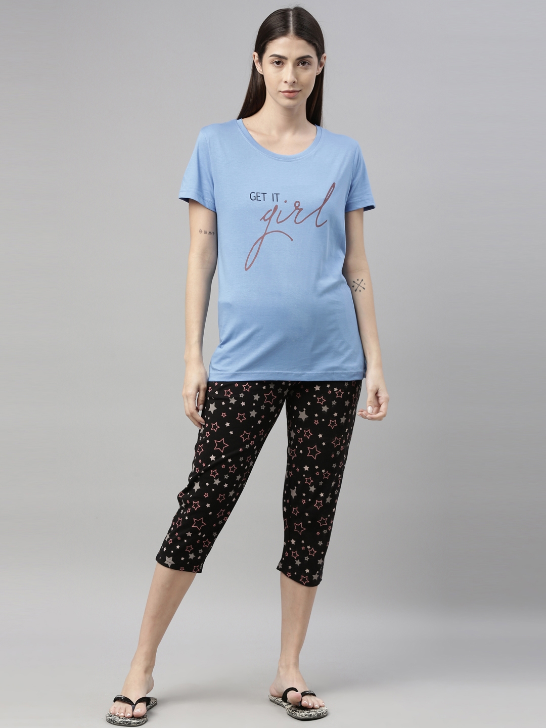 Kryptic | Blue & Black Cotton T-Shirt and Pyjama Set