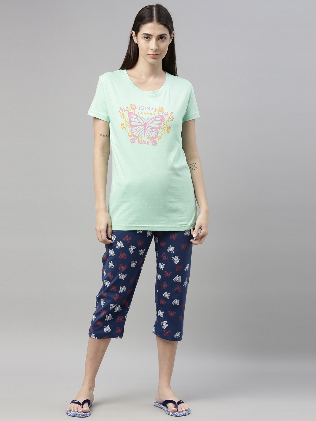 Kryptic | Pista Green & Blue Cotton T-Shirt and Pyjama Set