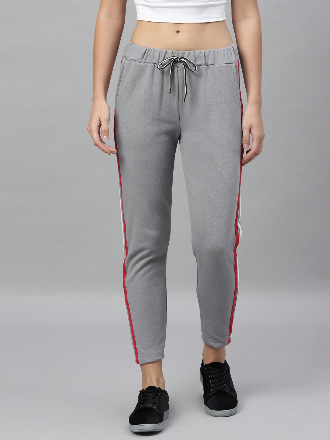 Kryptic | Kryptic Womens 100% Cotton Solid Trackpant with Side Tape Detailing