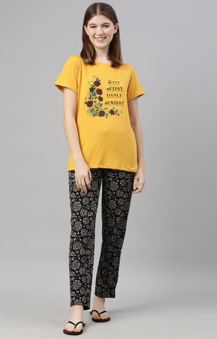 Kryptic | Mustard & Black Cotton T-Shirt and Pyjama Set