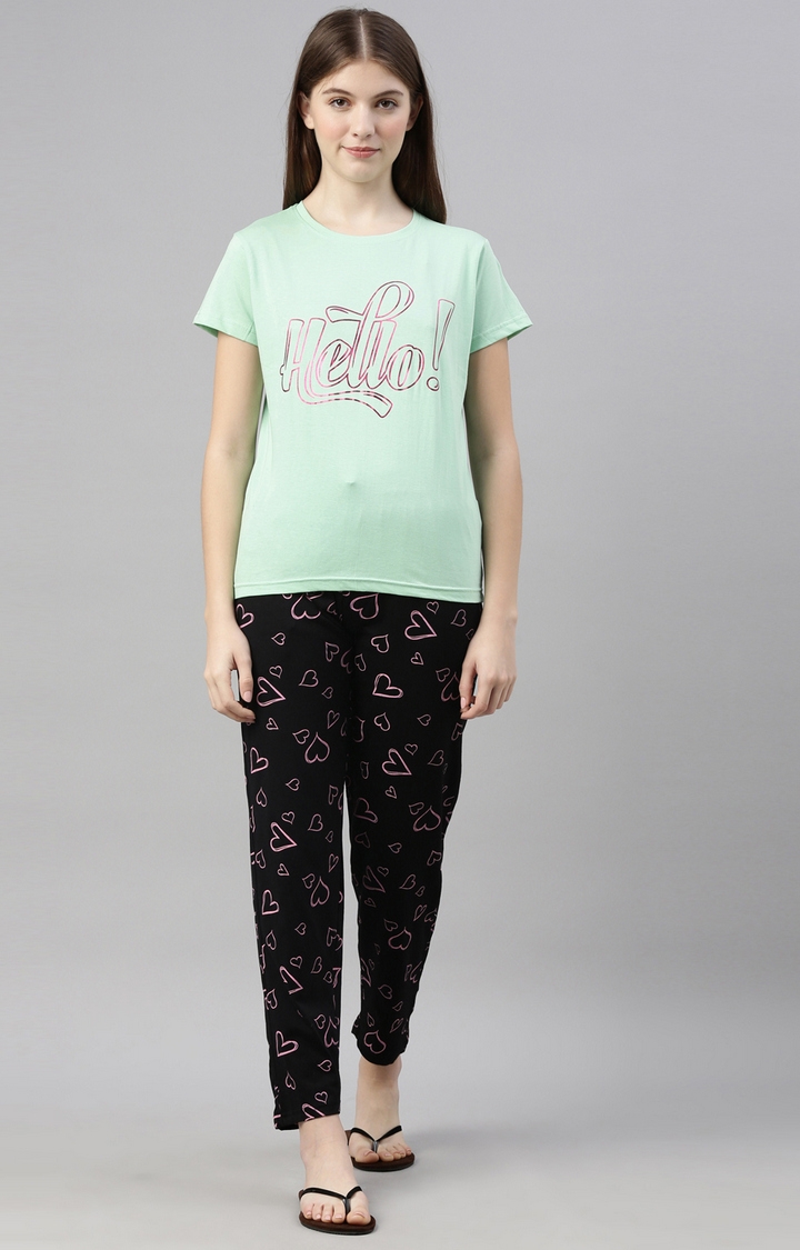 Kryptic | Green & Black Cotton T-Shirt and Pyjama Set