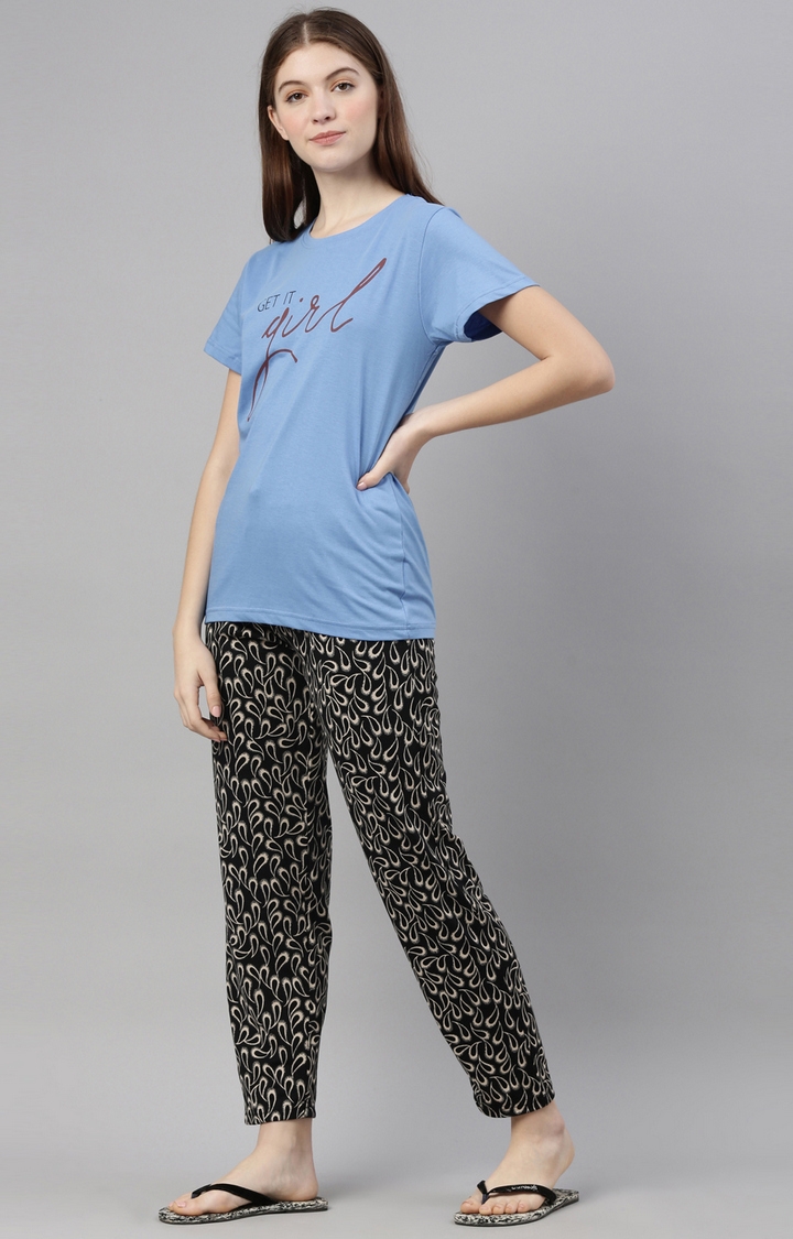 Kryptic | Blue & Black Cotton T-Shirt and Pyjama Set 3