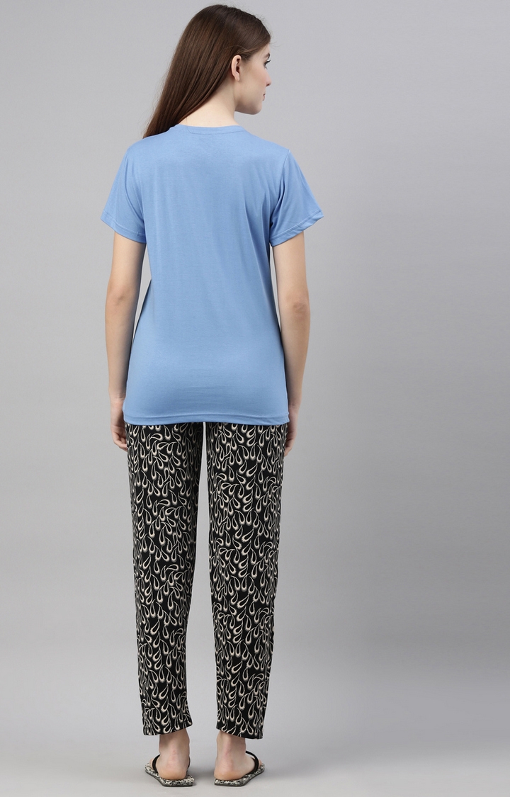 Kryptic | Blue & Black Cotton T-Shirt and Pyjama Set 4