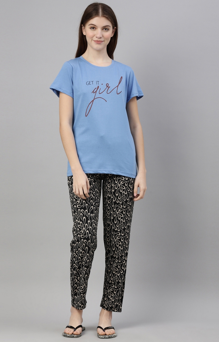 Kryptic | Blue & Black Cotton T-Shirt and Pyjama Set 0