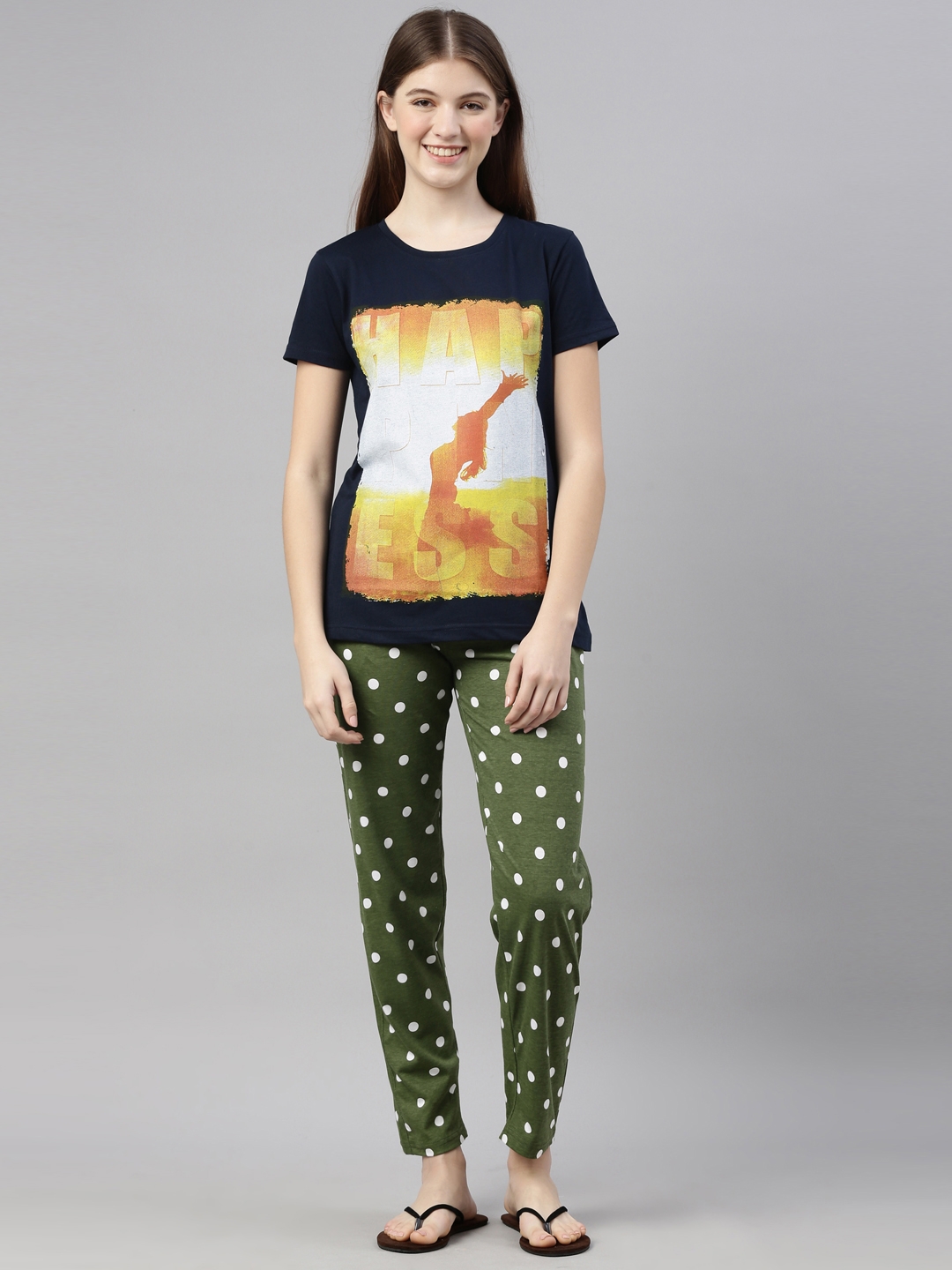 Kryptic | Navy & Green Cotton T-Shirt and Pyjama Set