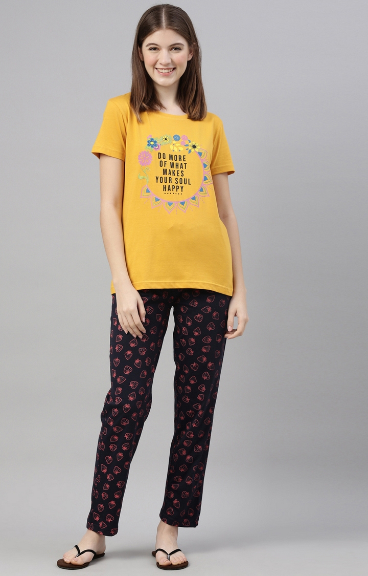 Kryptic | Mustard & Navy Cotton T-Shirt and Pyjama Set