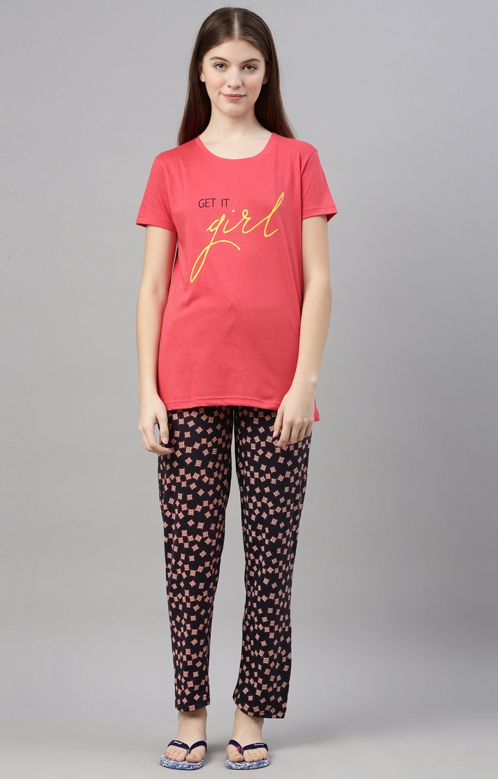 Kryptic | Pink & Navy Cotton T-Shirt and Pyjama Set