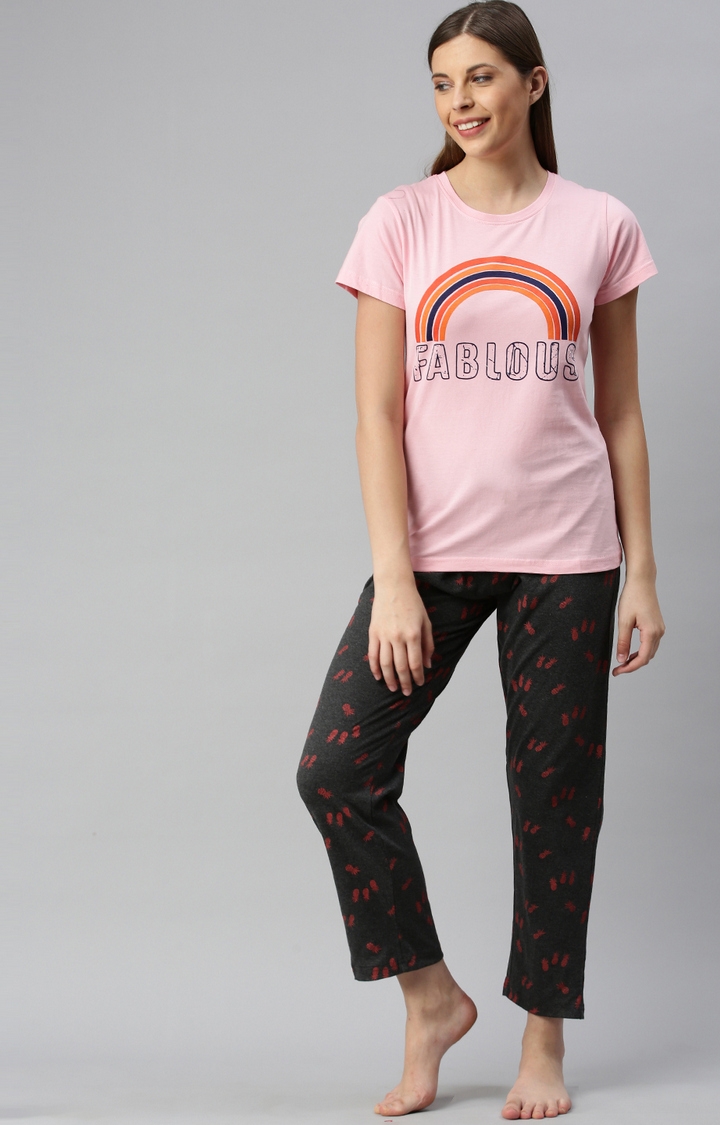 Kryptic | Pink & Anthra Cotton T-Shirt and Pyjama Set