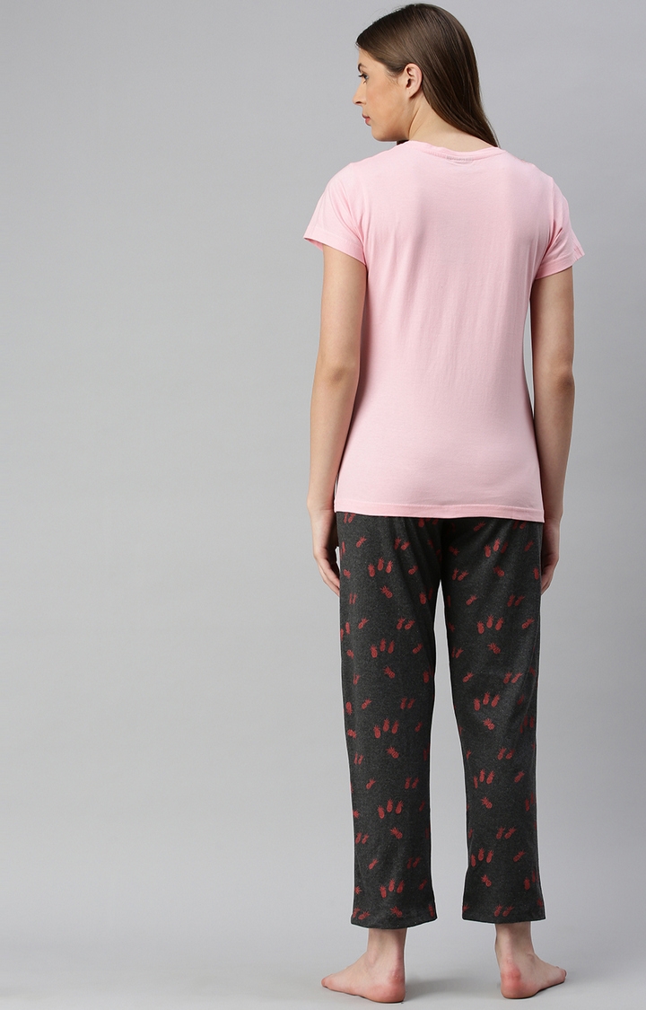Pink & Anthra Cotton T-Shirt and Pyjama Set