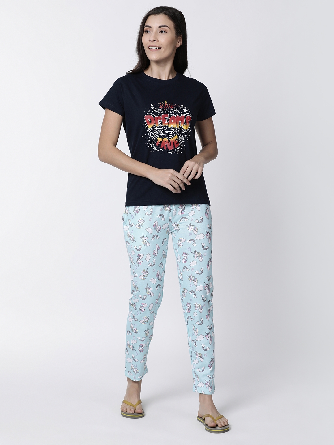 Kryptic | Kryptic womens nightsuit with all over printed bottom and placement printed top