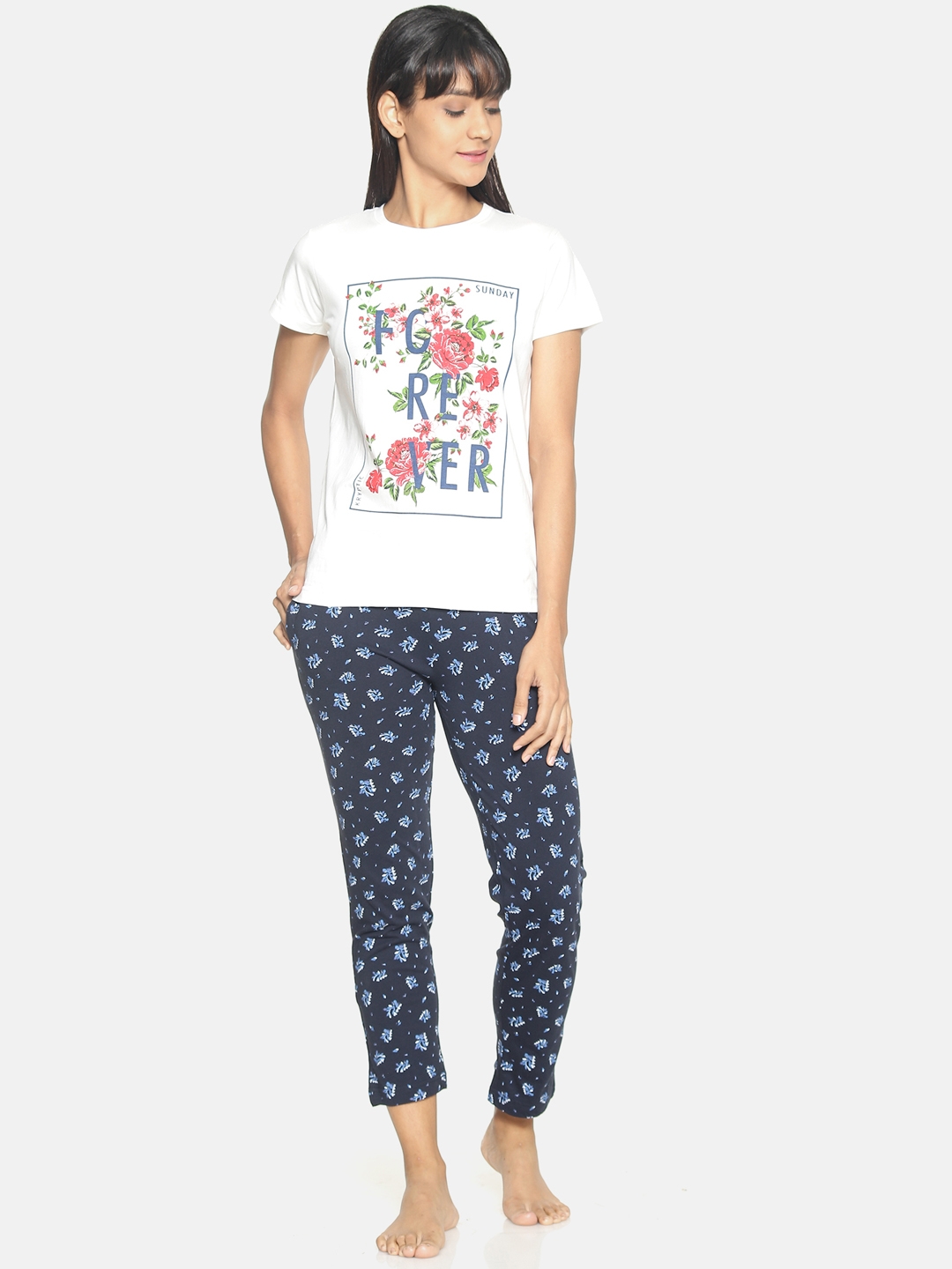 Kryptic | Kryptic Womens 100% cotton printed nightsuit with all over printed bottom and printed Tshirt