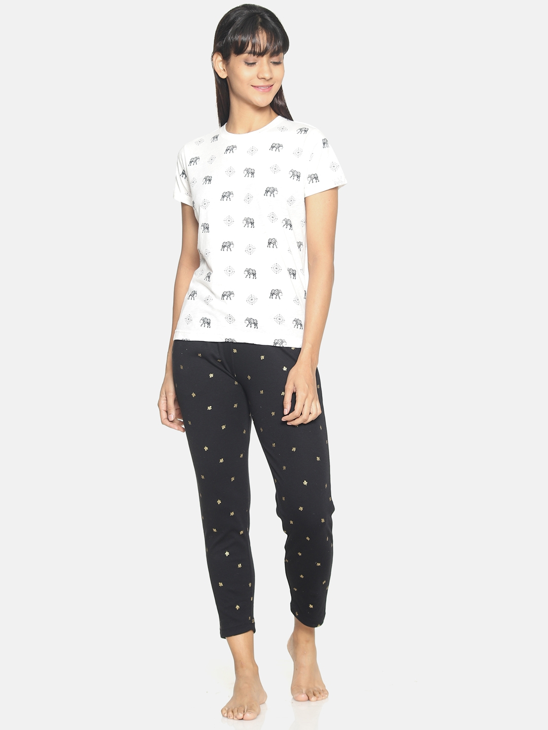 Kryptic | Kryptic Womens 100% cotton printed nightsuit with all over printed bottom and Tshirt