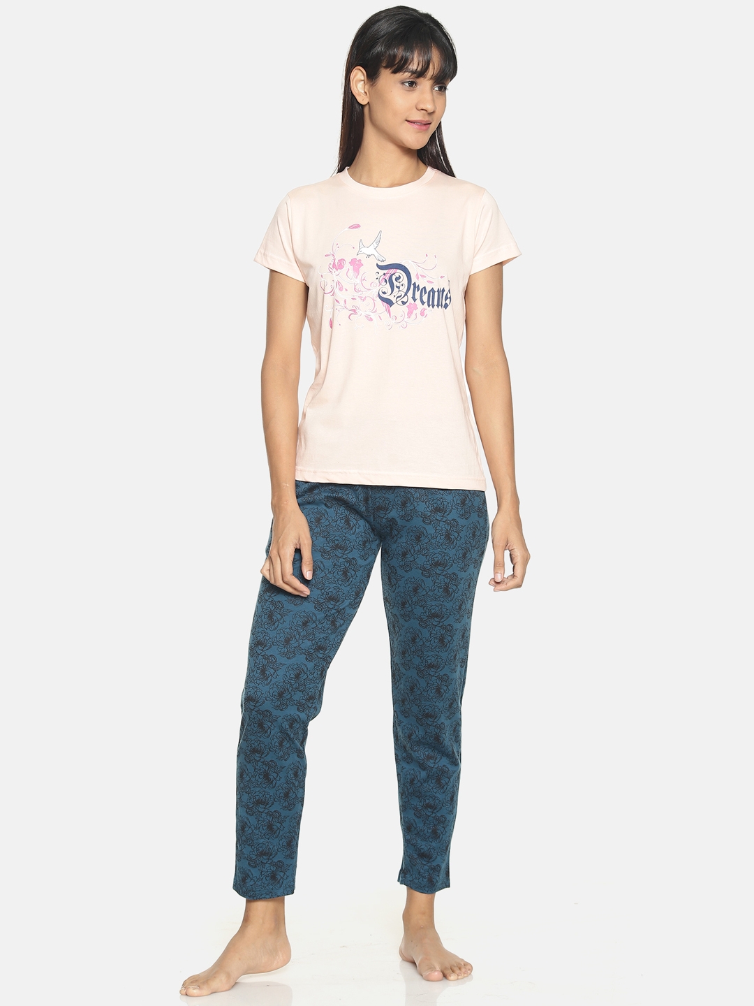 Kryptic | Kryptic Womens 100% cotton printed nightsuit with all over printed bottom and graphic printed Tshirt