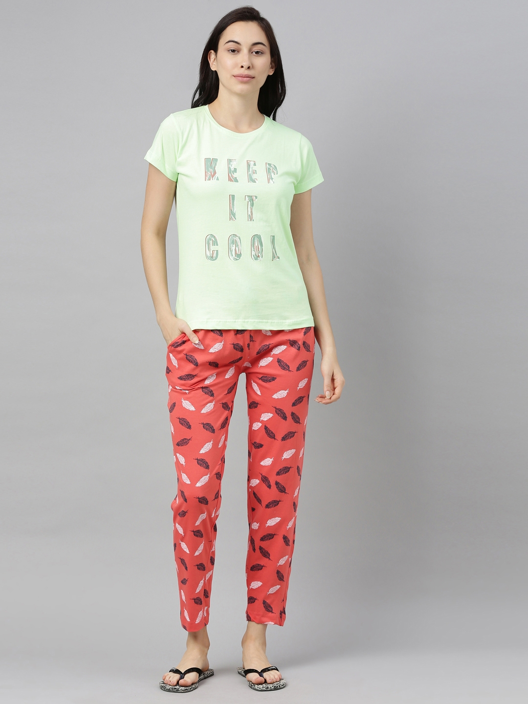 Kryptic | Lemon Green & Orange Cotton T-Shirt and Pyjama Set
