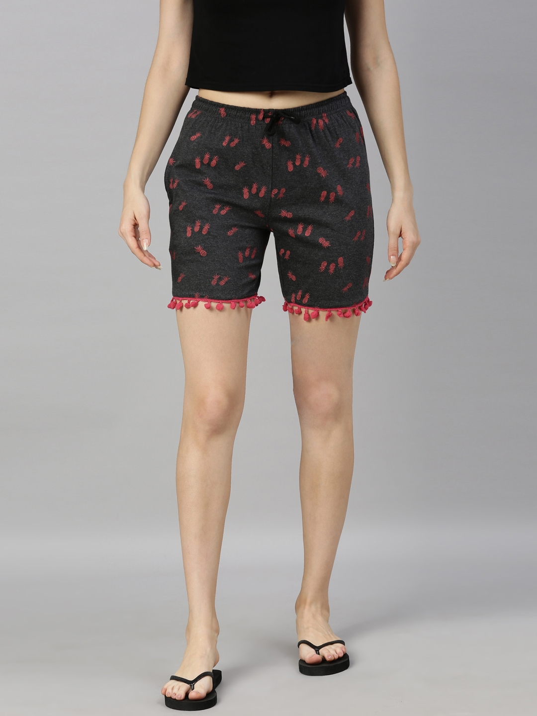 Kryptic | Kryptic Womens Charcoal Grey Printed Lounge Shorts