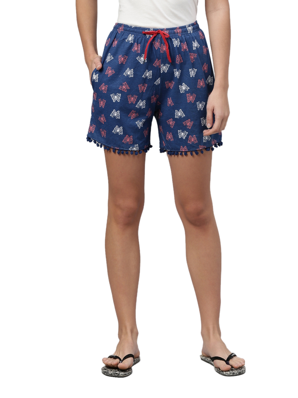 Kryptic Women Navy Blue Printed Regular Fit Pure Cotton Shorts