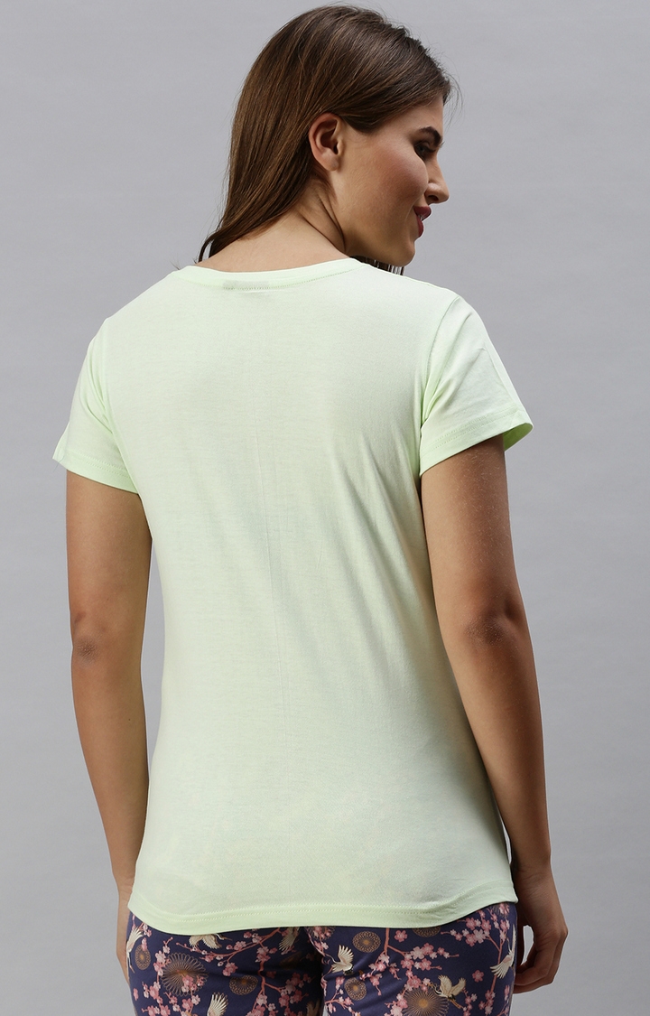 Women's Green Cotton Printed T-Shirts