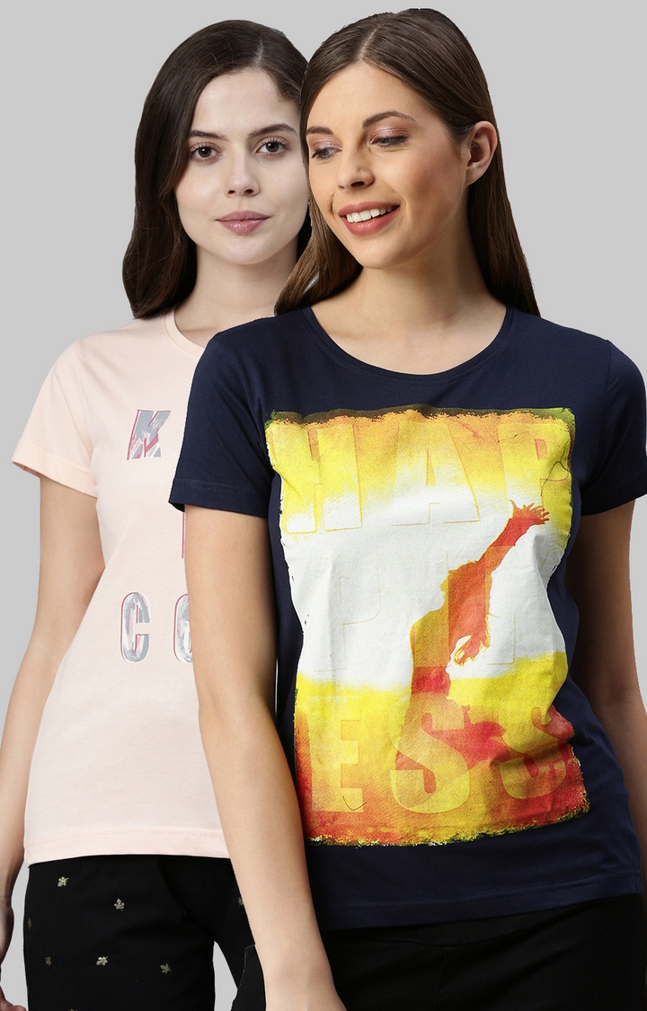 Kryptic | Blue & Pink Printed Activewear T-Shirts