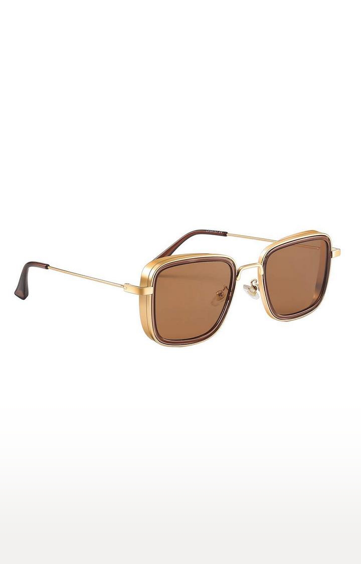 CREATURE | CREATURE Gold Metal Body Lightweight Square Sunglasses For Men (Lens-Brown|Frame-Golden)