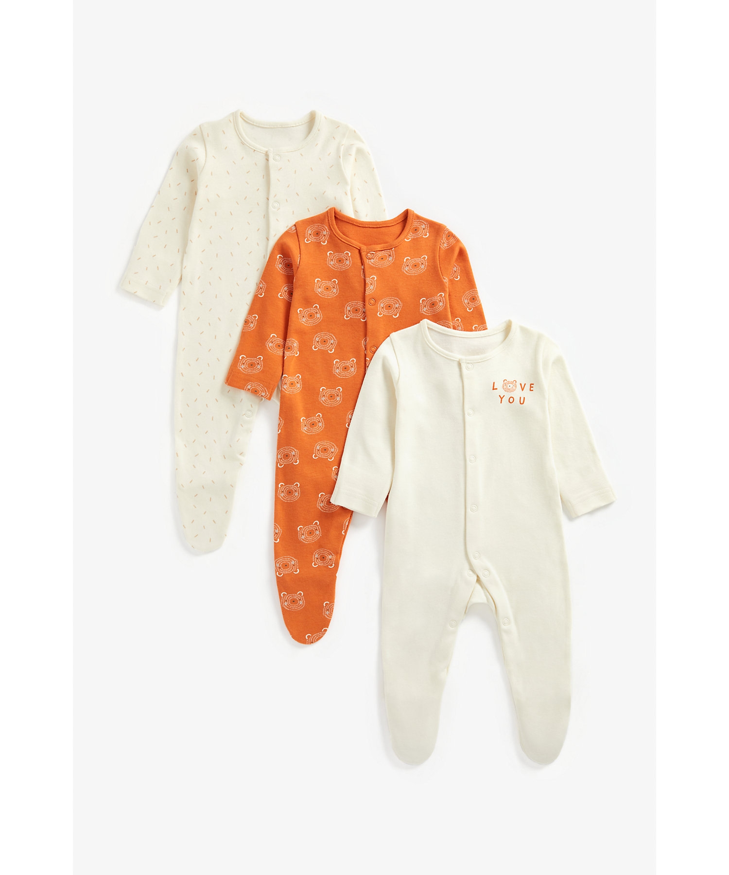 Mothercare | Unisex Full Sleeves Sleepsuit Bear Print - Pack Of 3 - Multicolor
