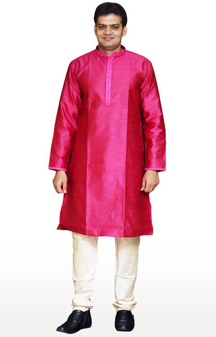 Sreemant | Sreemant Blended Art Silk Textured Pink Kurta for Men, KSMB806-PNK1