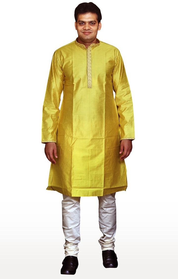 Sreemant | Sreemant Fine Blended Silk Embroidered Yellow Kurta for Men, KSMB807-YEL2