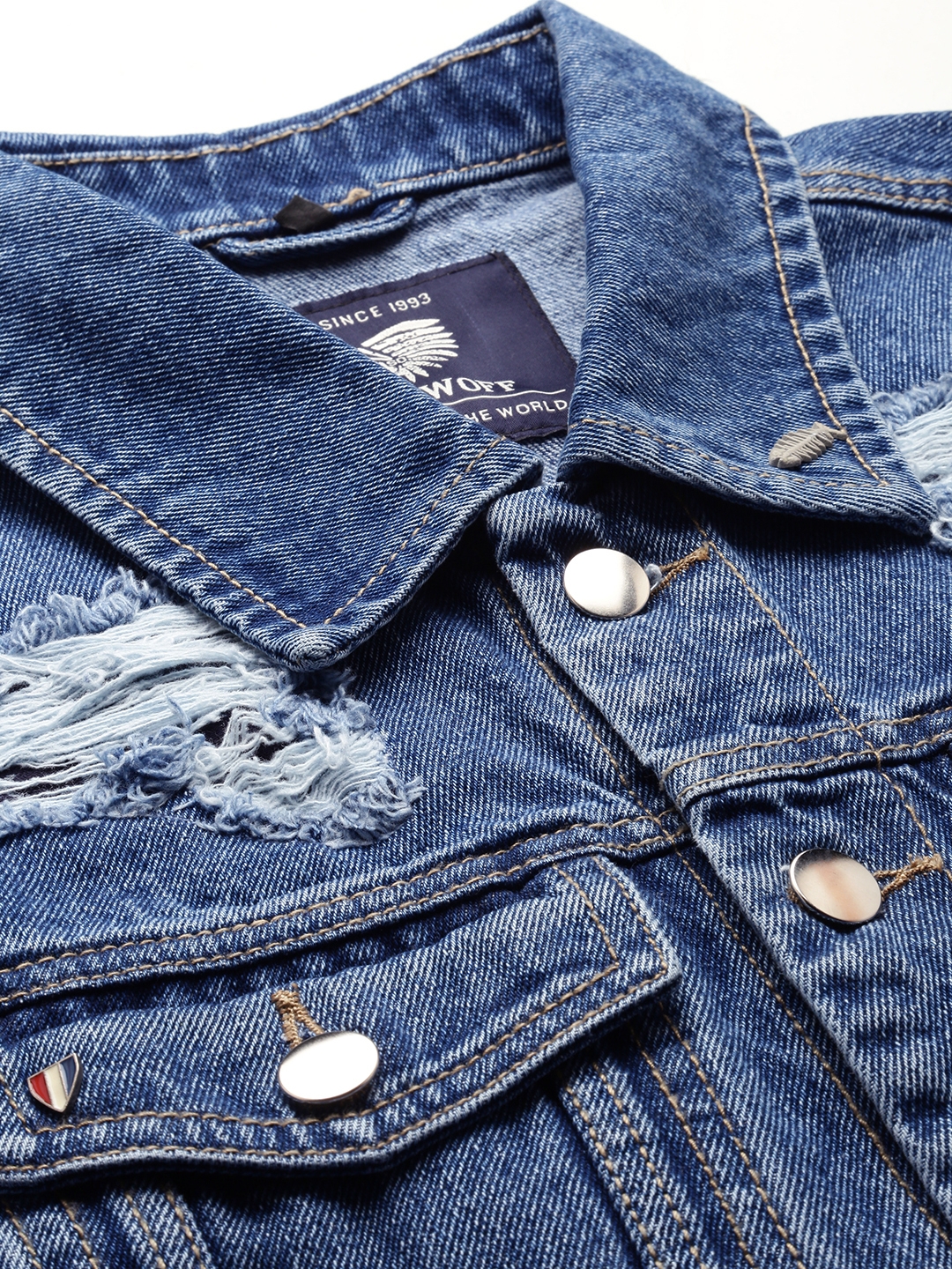 Men's Blue Cotton Solid Denim Jackets