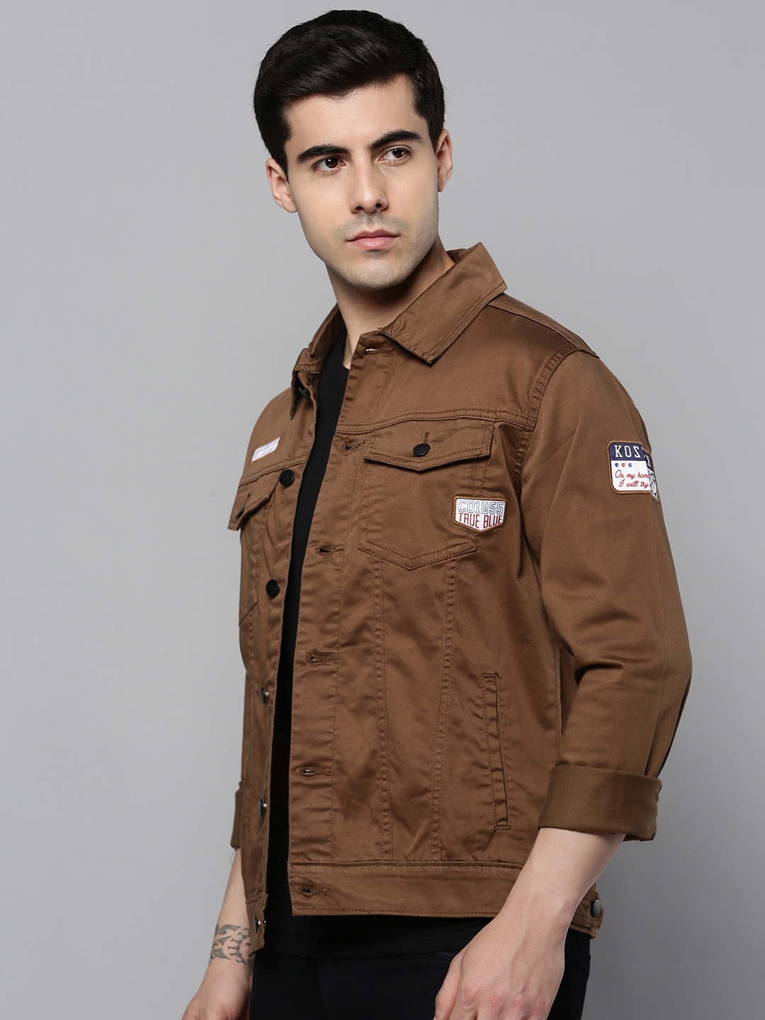 Men's Brown Cotton Solid Western Jackets