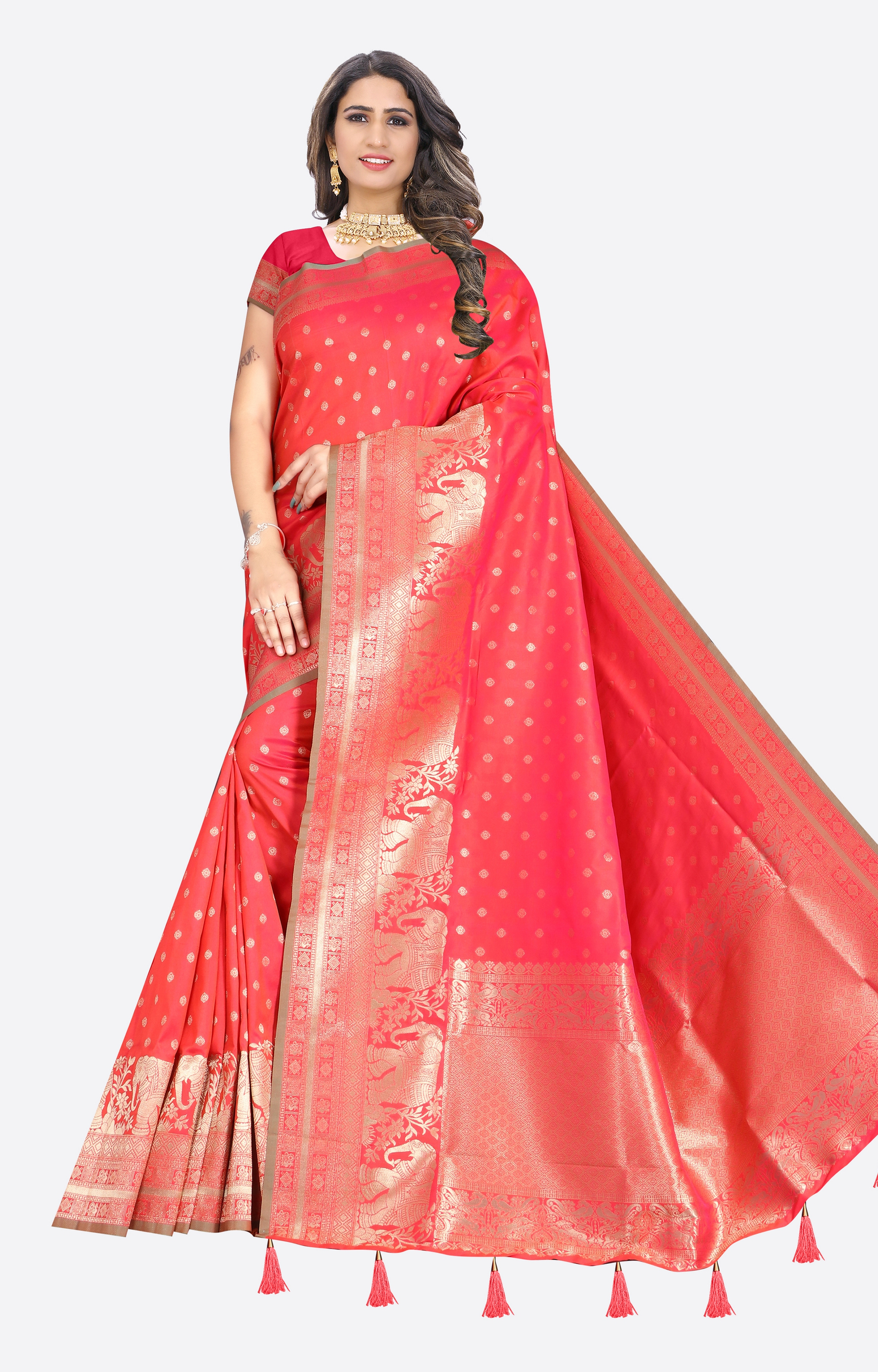 Glemora | Glemora Saree for Women Banarasi Silk Saree With Blouse (Light Pink)