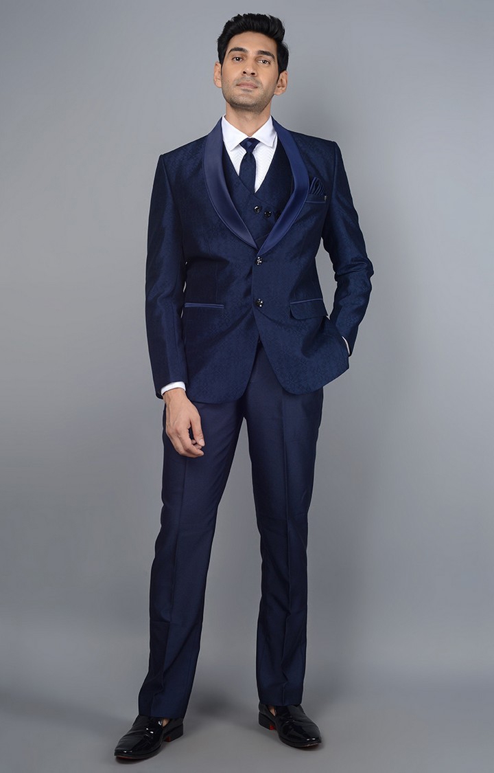 2735-NAVY BLUE Men's Blue Silk Solid Ethnic Suit Sets