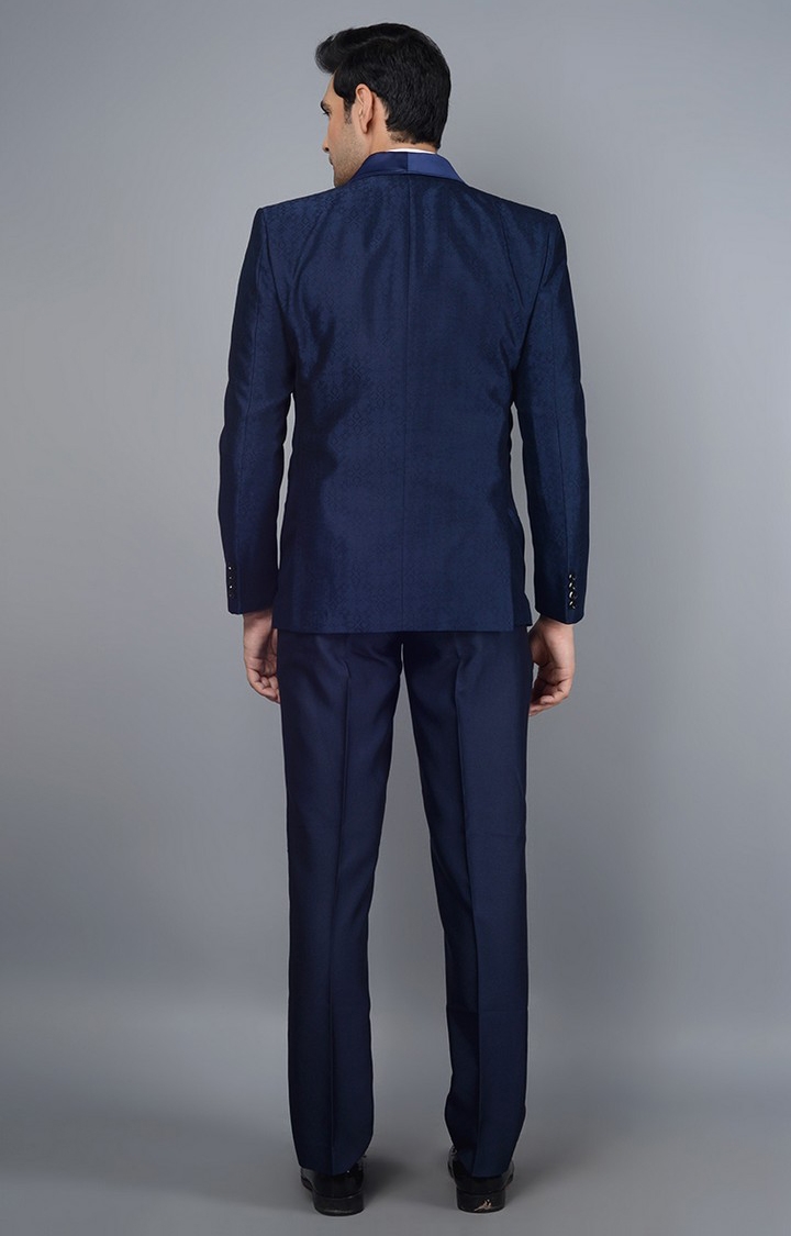 2735-NAVY BLUE Men's Blue Silk Solid Ethnic Suit Sets