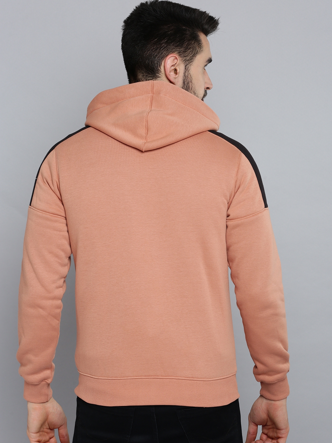 Men's Orange Cotton Solid Hoodies