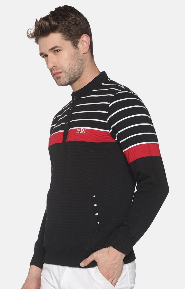 Men's Black Cotton Striped Sweatshirts